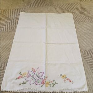 Vintage White Pillowcase with Floral Embroidery